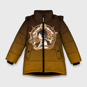 Зимняя куртка для девочек 3D с принтом Genshin Impact - Zhongli в Белгороде, ткань верха — 100% полиэстер; подклад — 100% полиэстер, утеплитель — 100% полиэстер. | длина ниже бедра, удлиненная спинка, воротник стойка и отстегивающийся капюшон. Есть боковые карманы с листочкой на кнопках, утяжки по низу изделия и внутренний карман на молнии. 

Предусмотрены светоотражающий принт на спинке, радужный светоотражающий элемент на пуллере молнии и на резинке для утяжки. | anime | game | gamer | genshin | genshin impact | genshin zhongli | impact | zhongli | аниме | архонт | геншин | геншин дед | геншин джун ли | геншин импакт | гео | гео архонт | дед | джон ли | джун ли | джунли | импакт | ли юэ | 