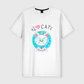 Мужская футболка хлопок Slim с принтом Я люблю кота в Белгороде, 92% хлопок, 8% лайкра | приталенный силуэт, круглый вырез ворота, длина до линии бедра, короткий рукав | cat | kawaii | kitten | kitty | блатной | кот | котенок | котик | кошачьи | кошка | милый