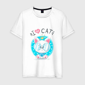 Мужская футболка хлопок с принтом Я люблю кота в Белгороде, 100% хлопок | прямой крой, круглый вырез горловины, длина до линии бедер, слегка спущенное плечо. | cat | kawaii | kitten | kitty | блатной | кот | котенок | котик | кошачьи | кошка | милый