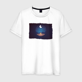 Мужская футболка хлопок с принтом Костер ночью под луной в Белгороде, 100% хлопок | прямой крой, круглый вырез горловины, длина до линии бедер, слегка спущенное плечо. | горы | звездное небо | костер | луна | лунная ночь | ночевка в горах | ночевка в лесу | ночь | пикник | туризм