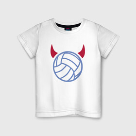 Детская футболка хлопок с принтом Volleyball Devil в Белгороде, 100% хлопок | круглый вырез горловины, полуприлегающий силуэт, длина до линии бедер | ball | beach | game | sport | volley | volleyball | волейбол | волейболист | волейболистка | гол | игра | игрок | мяч | площадка | пляж | пляжный | победа | сетка | спорт | тренер | чемпион