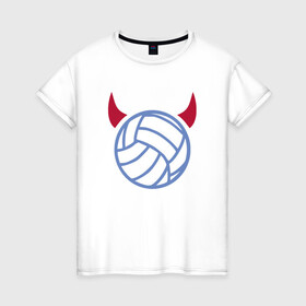 Женская футболка хлопок с принтом Volleyball Devil в Белгороде, 100% хлопок | прямой крой, круглый вырез горловины, длина до линии бедер, слегка спущенное плечо | ball | beach | game | sport | volley | volleyball | волейбол | волейболист | волейболистка | гол | игра | игрок | мяч | площадка | пляж | пляжный | победа | сетка | спорт | тренер | чемпион