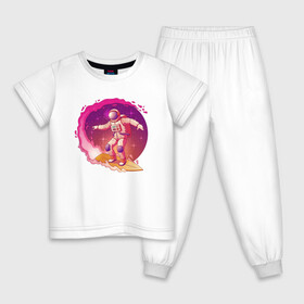 Детская пижама хлопок с принтом Космическая одиссея в Белгороде, 100% хлопок |  брюки и футболка прямого кроя, без карманов, на брюках мягкая резинка на поясе и по низу штанин
 | Тематика изображения на принте: астронавт | галактика | иллюстрация | серфинг | хобби