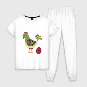 Женская пижама хлопок с принтом Птица с яйцом и сердцем  в Белгороде, 100% хлопок | брюки и футболка прямого кроя, без карманов, на брюках мягкая резинка на поясе и по низу штанин | аннотация | животных | картинки | курица | популярные | птица | сердце | яйцо