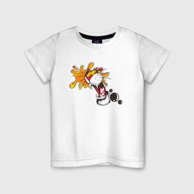 Детская футболка хлопок с принтом Тигр из капли в Белгороде, 100% хлопок | круглый вырез горловины, полуприлегающий силуэт, длина до линии бедер | дыра | дырка | крупная кошка | разрывает | тигр | тигрица