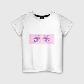 Детская футболка хлопок с принтом Аниме глазки в Белгороде, 100% хлопок | круглый вырез горловины, полуприлегающий силуэт, длина до линии бедер | kawaii | блестки | макияж | милота | розовый