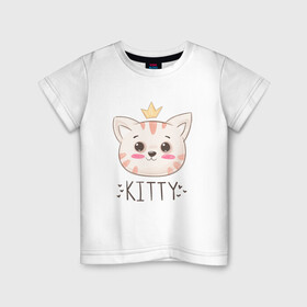 Детская футболка хлопок с принтом Котик в короне Kitty в Белгороде, 100% хлопок | круглый вырез горловины, полуприлегающий силуэт, длина до линии бедер | cat | kawaii | kitten | kitty | pussycat | кот | котенок | котик | кошачьи | кошка | милый