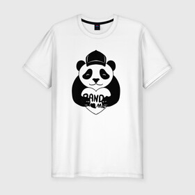 Мужская футболка хлопок Slim с принтом Panda me. Панда в кепке в Белгороде, 92% хлопок, 8% лайкра | приталенный силуэт, круглый вырез ворота, длина до линии бедра, короткий рукав | panda | животное | медведи | медведь | мишки | панда | панды