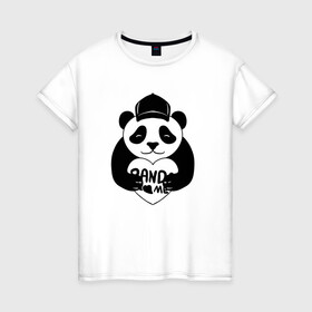 Женская футболка хлопок с принтом Panda me. Панда в кепке в Белгороде, 100% хлопок | прямой крой, круглый вырез горловины, длина до линии бедер, слегка спущенное плечо | panda | животное | медведи | медведь | мишки | панда | панды