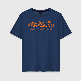 Женская футболка хлопок Oversize с принтом Волейбольный клуб КАРАСУНО в Белгороде, 100% хлопок | свободный крой, круглый ворот, спущенный рукав, длина до линии бедер
 | anime | haikyu | haikyuu | karasuno | karasuno high | manga | аниме | волейбол | волейбольный клуб | ворон | вороны | карасуно | крылья | лого | логотип | манга | надпись | птица | старшая школа | хаику | хаикую