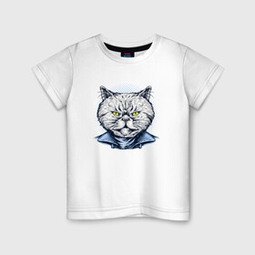 Детская футболка хлопок с принтом Голова серьезного кота в Белгороде, 100% хлопок | круглый вырез горловины, полуприлегающий силуэт, длина до линии бедер | cat | kawaii | kitten | kitty | pussycat | кот | котенок | котик | кошачьи | кошка | милый