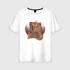 Женская футболка хлопок Oversize с принтом Злой медведь в Белгороде, 100% хлопок | свободный крой, круглый ворот, спущенный рукав, длина до линии бедер
 | bear | grizzly | kuma | гриззли | гризли | грозный | крутой | медведь | медвежонок | мишка
