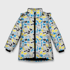 Зимняя куртка для девочек 3D с принтом WINTER SPORTS в Белгороде, ткань верха — 100% полиэстер; подклад — 100% полиэстер, утеплитель — 100% полиэстер. | длина ниже бедра, удлиненная спинка, воротник стойка и отстегивающийся капюшон. Есть боковые карманы с листочкой на кнопках, утяжки по низу изделия и внутренний карман на молнии. 

Предусмотрены светоотражающий принт на спинке, радужный светоотражающий элемент на пуллере молнии и на резинке для утяжки. | biathlon | curling | figure skating | hockey | short track | skating | ski race | snowboard | sports | winter sports | биатлон | горные лыжи | зимние виды спорта | кёрлинг | конькобежный спорт | лыжные гонки | сноуборд | спорт | фигурное катание