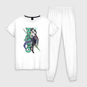 Женская пижама хлопок с принтом GENSHIN IMPACT (Xiao) в Белгороде, 100% хлопок | брюки и футболка прямого кроя, без карманов, на брюках мягкая резинка на поясе и по низу штанин | anime | game | genshin | genshin impact | impact | xiao | аниме | игра | сяо