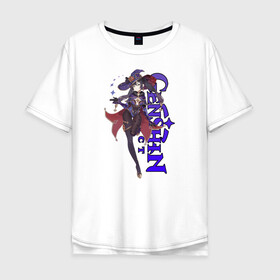 Мужская футболка хлопок Oversize с принтом GENSHIN IMPACT (Mona) в Белгороде, 100% хлопок | свободный крой, круглый ворот, “спинка” длиннее передней части | Тематика изображения на принте: anime | game | genshin | genshin impact | impact | mona | аниме | игра | мона