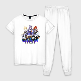 Женская пижама хлопок с принтом GENSHIN IMPACT (HEROS) в Белгороде, 100% хлопок | брюки и футболка прямого кроя, без карманов, на брюках мягкая резинка на поясе и по низу штанин | anime | game | genshin | genshin impact | impact | аниме | игра