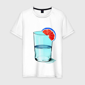 Мужская футболка хлопок с принтом Долька в Белгороде, 100% хлопок | прямой крой, круглый вырез горловины, длина до линии бедер, слегка спущенное плечо. | апельсин | вода | долька | коктейль | стакан