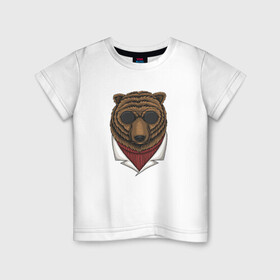 Детская футболка хлопок с принтом Крутой Медведь в очках в Белгороде, 100% хлопок | круглый вырез горловины, полуприлегающий силуэт, длина до линии бедер | bear | grizzly | kuma | гриззли | гризли | грозный | крутой | медведь | медвежонок | мишка