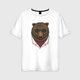 Женская футболка хлопок Oversize с принтом Крутой Медведь в очках в Белгороде, 100% хлопок | свободный крой, круглый ворот, спущенный рукав, длина до линии бедер
 | bear | grizzly | kuma | гриззли | гризли | грозный | крутой | медведь | медвежонок | мишка