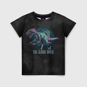 Детская футболка 3D с принтом The dark wild в Белгороде, 100% гипоаллергенный полиэфир | прямой крой, круглый вырез горловины, длина до линии бедер, чуть спущенное плечо, ткань немного тянется | арт | графика | динозавр | животные | звери | ночь | тьма | ужасы | юрский период
