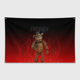 Флаг-баннер с принтом FNAF FREDDY в Белгороде, 100% полиэстер | размер 67 х 109 см, плотность ткани — 95 г/м2; по краям флага есть четыре люверса для крепления | игры | искры | красный | стиль | фнаф | фредди