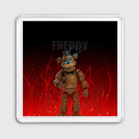 Магнит 55*55 с принтом FNAF FREDDY в Белгороде, Пластик | Размер: 65*65 мм; Размер печати: 55*55 мм | Тематика изображения на принте: игры | искры | красный | стиль | фнаф | фредди