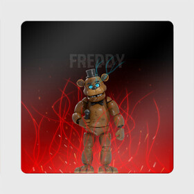 Магнит виниловый Квадрат с принтом FNAF FREDDY в Белгороде, полимерный материал с магнитным слоем | размер 9*9 см, закругленные углы | Тематика изображения на принте: игры | искры | красный | стиль | фнаф | фредди