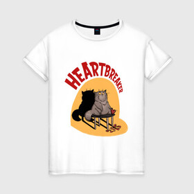 Женская футболка хлопок с принтом Хартбрейкер в Белгороде, 100% хлопок | прямой крой, круглый вырез горловины, длина до линии бедер, слегка спущенное плечо | Тематика изображения на принте: bird born | birdborn | heart | ирония | кот | котики | коты | любовь | сердечки | сердце | юмор