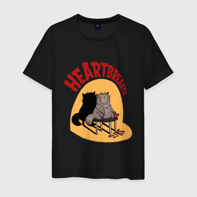 Мужская футболка хлопок с принтом Хартбрейкер в Белгороде, 100% хлопок | прямой крой, круглый вырез горловины, длина до линии бедер, слегка спущенное плечо. | Тематика изображения на принте: bird born | birdborn | heart | ирония | кот | котики | коты | любовь | сердечки | сердце | юмор
