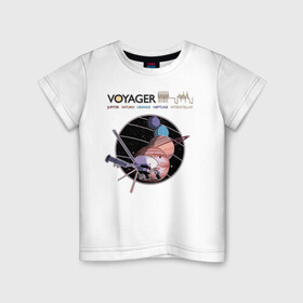 Детская футболка хлопок с принтом VOYAGER в Белгороде, 100% хлопок | круглый вырез горловины, полуприлегающий силуэт, длина до линии бедер | Тематика изображения на принте: space | voyager | амс | вояджер | зонд | космос | планеты | сатурн | уран | юпитер