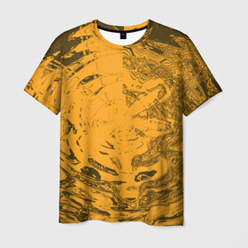 Мужская футболка 3D с принтом Сплющенная сфера в Белгороде, 100% полиэфир | прямой крой, круглый вырез горловины, длина до линии бедер | Тематика изображения на принте: оранжевый | сфера | черные оттенки