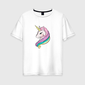 Женская футболка хлопок Oversize с принтом Верю в единорогов в Белгороде, 100% хлопок | свободный крой, круглый ворот, спущенный рукав, длина до линии бедер
 | horse | kawaii | unikorn | единорог | единорожка | конь | лошадь | пони | радуга | рог | цветной
