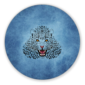 Коврик для мышки круглый с принтом Леопард в Белгороде, резина и полиэстер | круглая форма, изображение наносится на всю лицевую часть | большая кошка | глаза | дикая кошка | дикий зверь | зверь | зубы | клыки | кошка | леопард | пятна
