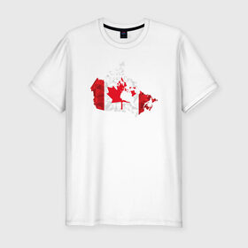 Мужская футболка хлопок Slim с принтом Канада в Белгороде, 92% хлопок, 8% лайкра | приталенный силуэт, круглый вырез ворота, длина до линии бедра, короткий рукав | Тематика изображения на принте: карта | клен | мира | силуэт | страны | флаг