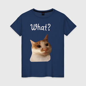 Женская футболка хлопок с принтом The shusha What? в Белгороде, 100% хлопок | прямой крой, круглый вырез горловины, длина до линии бедер, слегка спущенное плечо | cat | shusha | what | кошка | что