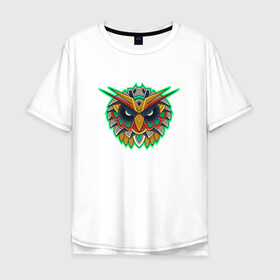 Мужская футболка хлопок Oversize с принтом Филин орнамент в Белгороде, 100% хлопок | свободный крой, круглый ворот, “спинка” длиннее передней части | owl | орнамент | птица | птицы | сова | филин