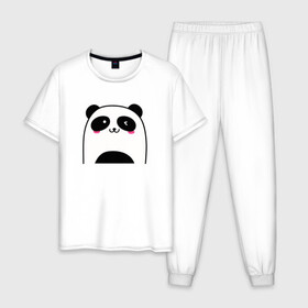 Мужская пижама хлопок с принтом Милая панда в Белгороде, 100% хлопок | брюки и футболка прямого кроя, без карманов, на брюках мягкая резинка на поясе и по низу штанин
 | panda | животное | медведи | медведь | мишки | панда | панды