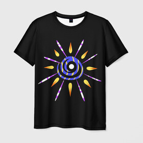 Мужская футболка 3D с принтом спираль с лучами в Белгороде, 100% полиэфир | прямой крой, круглый вырез горловины, длина до линии бедер | Тематика изображения на принте: звезда | космос | лучи | необычное | неон | нло | прикольное | спираль | странное | фрик