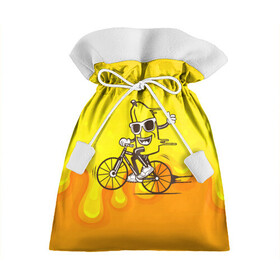 Подарочный 3D мешок с принтом Банан на велосипеде в Белгороде, 100% полиэстер | Размер: 29*39 см | Тематика изображения на принте: байк | банан | бананчик | велик | велосипед | живой банан | спорт