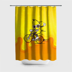 Штора 3D для ванной с принтом Банан на велосипеде в Белгороде, 100% полиэстер | плотность материала — 100 г/м2. Стандартный размер — 146 см х 180 см. По верхнему краю — пластиковые люверсы для креплений. В комплекте 10 пластиковых колец | байк | банан | бананчик | велик | велосипед | живой банан | спорт