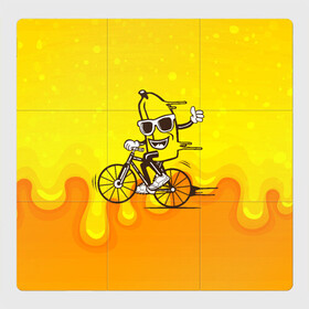 Магнитный плакат 3Х3 с принтом Банан на велосипеде в Белгороде, Полимерный материал с магнитным слоем | 9 деталей размером 9*9 см | Тематика изображения на принте: байк | банан | бананчик | велик | велосипед | живой банан | спорт