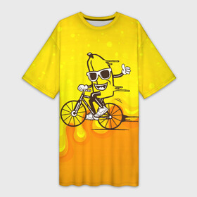 Платье-футболка 3D с принтом Банан на велосипеде в Белгороде,  |  | байк | банан | бананчик | велик | велосипед | живой банан | спорт