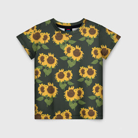 Детская футболка 3D с принтом Подсолнухи в Белгороде, 100% гипоаллергенный полиэфир | прямой крой, круглый вырез горловины, длина до линии бедер, чуть спущенное плечо, ткань немного тянется | Тематика изображения на принте: лето | паттерн | подсолнухи | семечки | солнце | цветок солнце | цветы