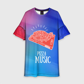 Детское платье 3D с принтом PIZZA MUSIC в Белгороде, 100% полиэстер | прямой силуэт, чуть расширенный к низу. Круглая горловина, на рукавах — воланы | Тематика изображения на принте: d.j | dj | pizza | диджей | музыка | музыканту | пицца | прикол | шутка