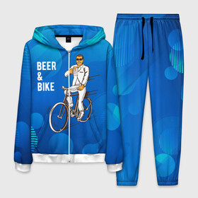 Мужской костюм 3D с принтом Велосипед и пиво в Белгороде, 100% полиэстер | Манжеты и пояс оформлены тканевой резинкой, двухслойный капюшон со шнурком для регулировки, карманы спереди | Тематика изображения на принте: без рук | вело | велосипед | велосипедист | колеса | руль | спорт