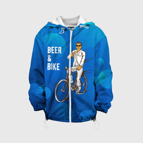 Детская куртка 3D с принтом Велосипед и пиво в Белгороде, 100% полиэстер | застежка — молния, подол и капюшон оформлены резинкой с фиксаторами, по бокам — два кармана без застежек, один потайной карман на груди, плотность верхнего слоя — 90 г/м2; плотность флисового подклада — 260 г/м2 | без рук | вело | велосипед | велосипедист | колеса | руль | спорт
