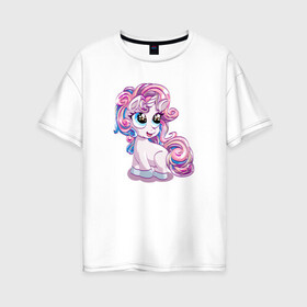 Женская футболка хлопок Oversize с принтом Маленький розовый единорог в Белгороде, 100% хлопок | свободный крой, круглый ворот, спущенный рукав, длина до линии бедер
 | horse | kawaii | unikorn | единорог | единорожка | конь | лошадь | пони | радуга | рог | цветной