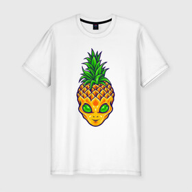 Мужская футболка хлопок Slim с принтом Ананас инопланетянин в Белгороде, 92% хлопок, 8% лайкра | приталенный силуэт, круглый вырез ворота, длина до линии бедра, короткий рукав | a pineapple | alien | tegunvteg | ананас | инопланетянин | нло | пришелец | сюрреализм