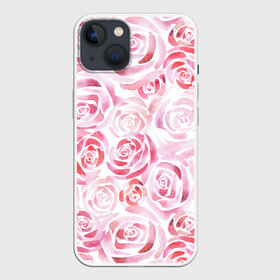 Чехол для iPhone 13 с принтом Розовые розы в Белгороде,  |  | botanic | flower | pink | rose | summer | watercolor | акварель | акварельный | белый | ботаника | весна | летний | лето | нежный | пастельный | розовый | розы | цветочный | цветы