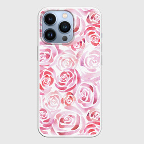 Чехол для iPhone 13 Pro с принтом Розовые розы в Белгороде,  |  | botanic | flower | pink | rose | summer | watercolor | акварель | акварельный | белый | ботаника | весна | летний | лето | нежный | пастельный | розовый | розы | цветочный | цветы